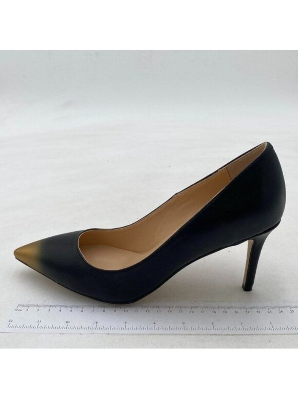 FOWT Black Slip on Black Pumps Sexy Pointed Toe Two-Toned Heels Concise Shoes